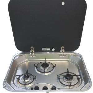 Camec 051860 Gas Hob 3 Burner with Glass Lid & 12V Ignition