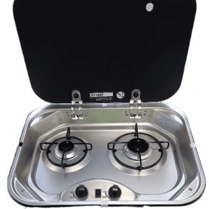 Camec 051859 Gas Hob 2 Burner with Glass Lid & 12V Ignition
